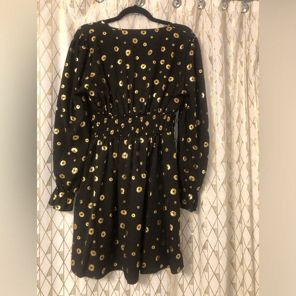 💛PLEASE BUNDLE💛 Shein black, gold flowers, long sleeve dress - sz Large - Picture 11 of 12